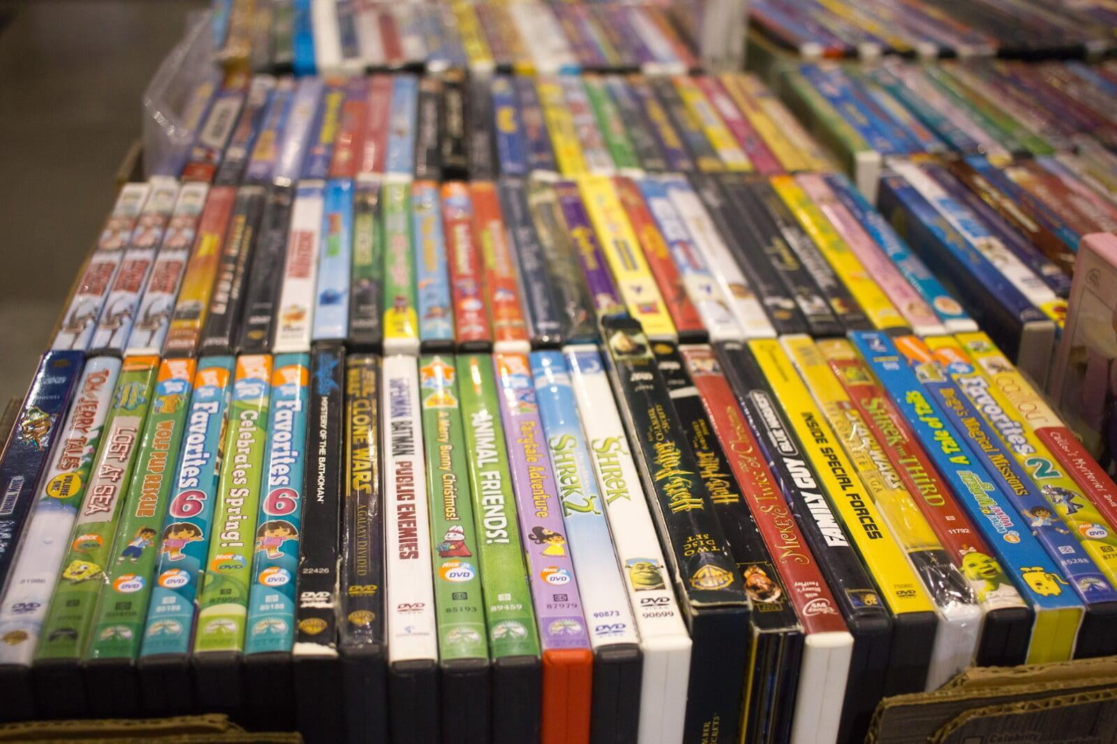 DVDs displayed on a table